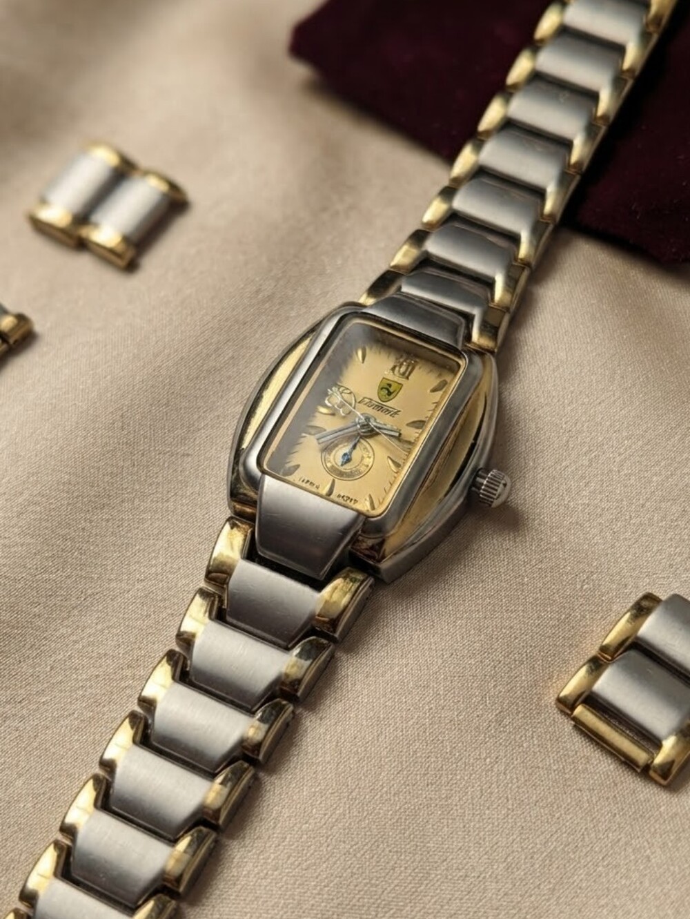 Fanante Two-Tone Gold Dial Rectangular Link Watch Japan Movt